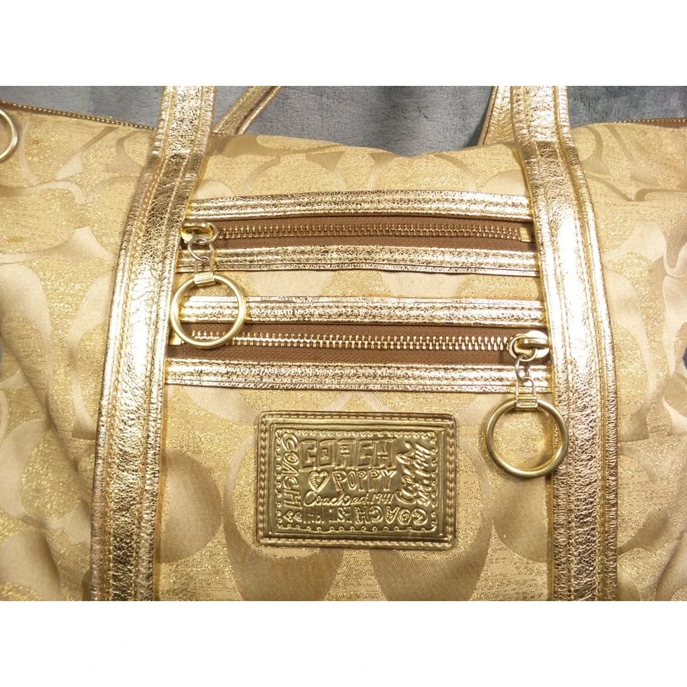 Coach Poppy Op Art Glam Tote Bag Gold Brown Classic Signature Canvas C